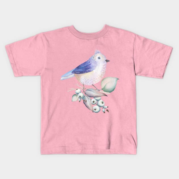 Lovely Bird with Berries Kids T-Shirt by VintageHeroes